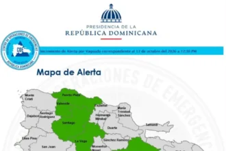 COE coloca ocho provincias y el Distrito Nacional en alerta verde por vaguada